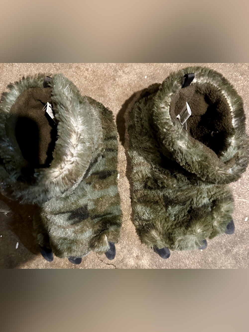 Carter's Olive Green Faux Fur Boot Slippers with Sparkle
